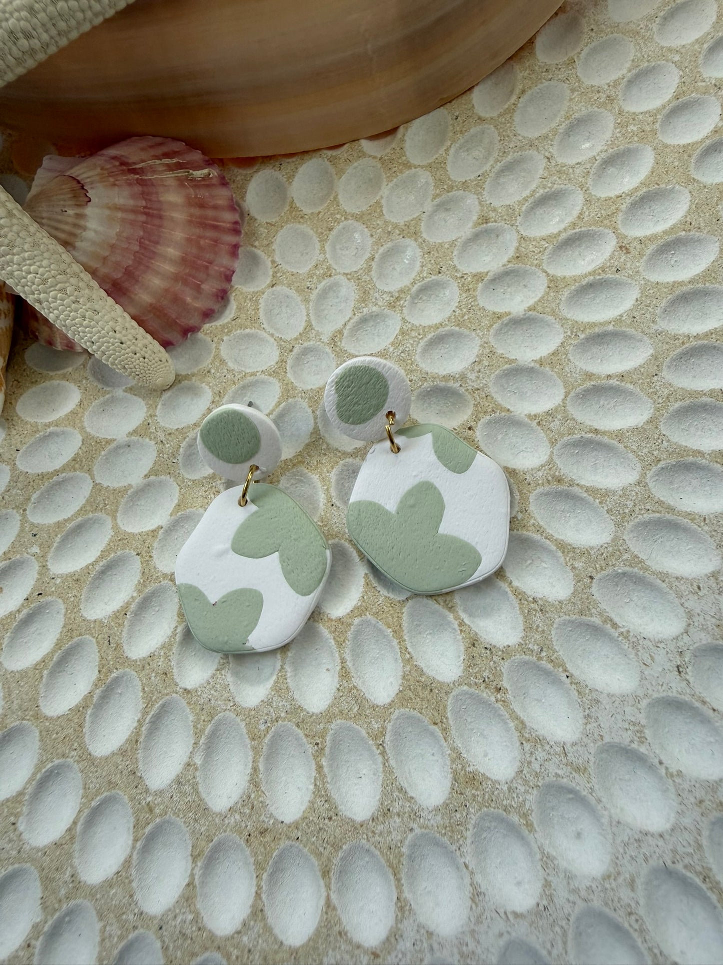 Sage and White Organic Earrings