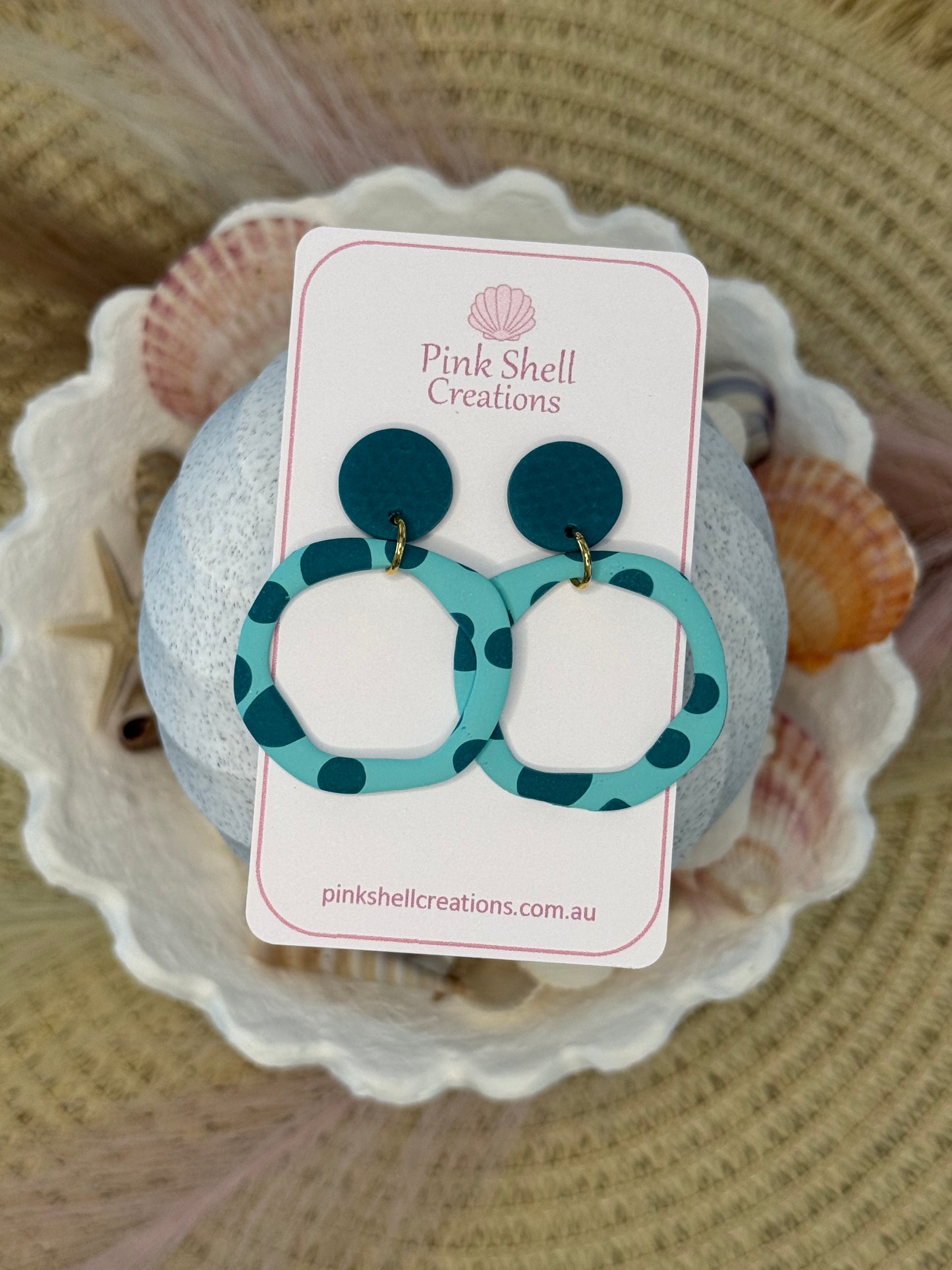 Organic Round Earrings - Turquoise and Dark Teal