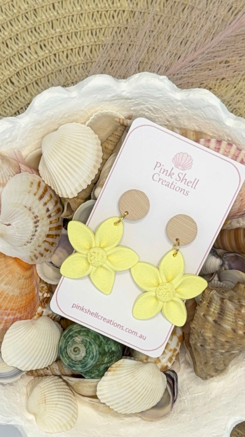 Yellow Flower Dangle with Light Brown