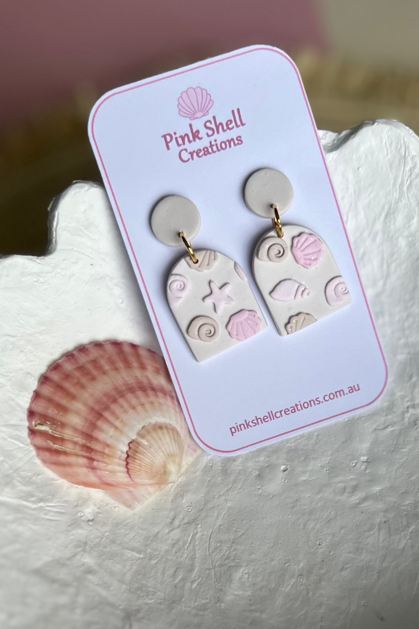 Pink and Sand Shell Dangle Earrings