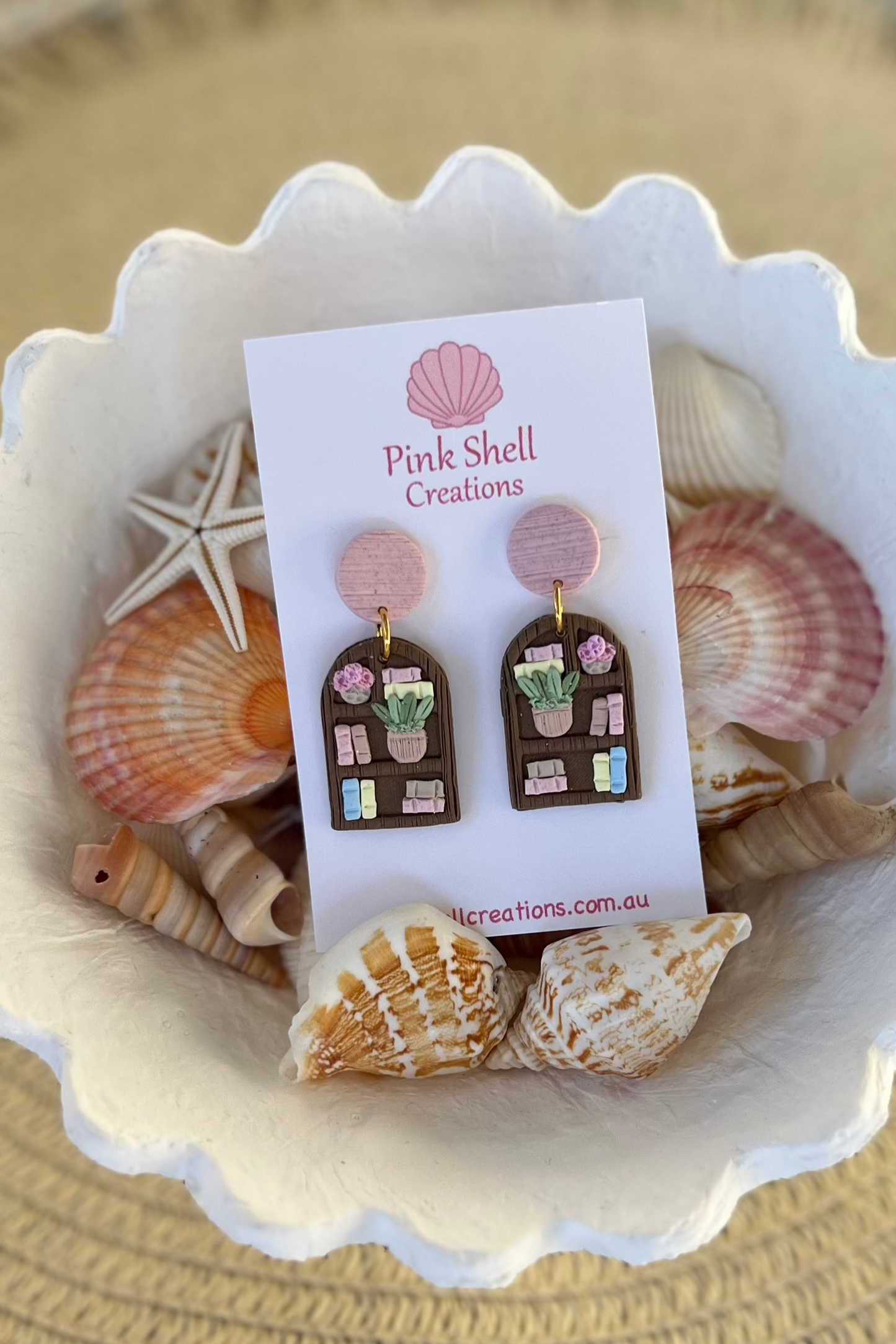 Bookshelf Dangle Earrings - Pink