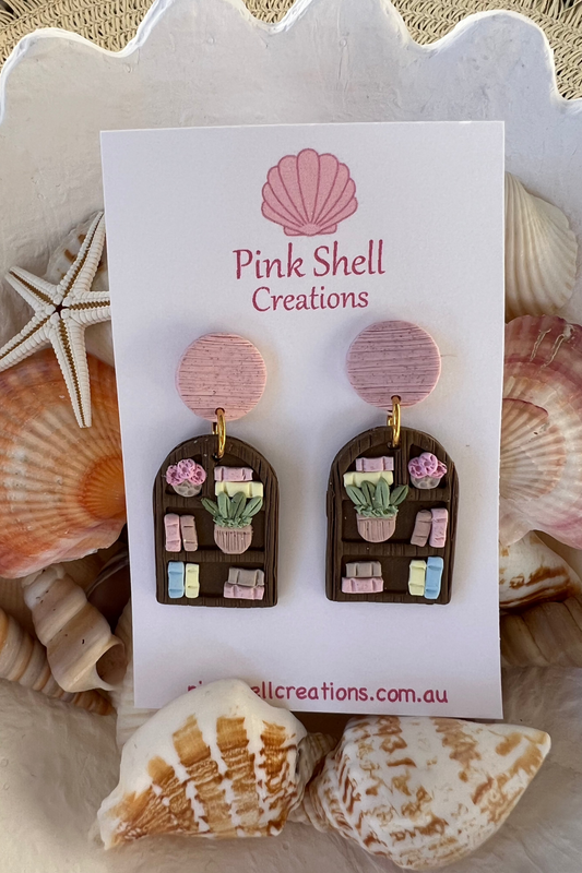 Bookshelf Dangle Earrings - Pink
