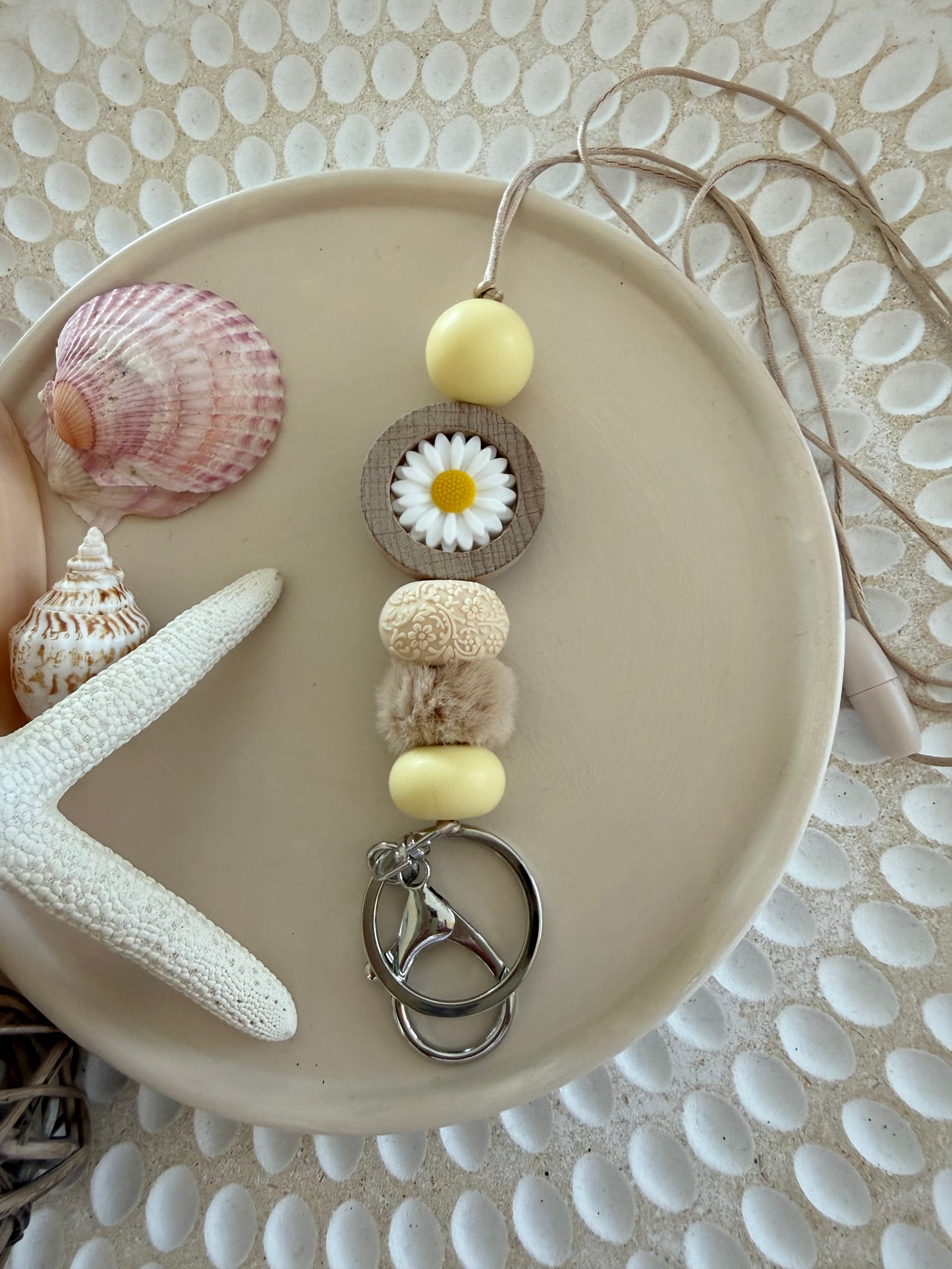 Yellow Lanyard featuring White Daisy