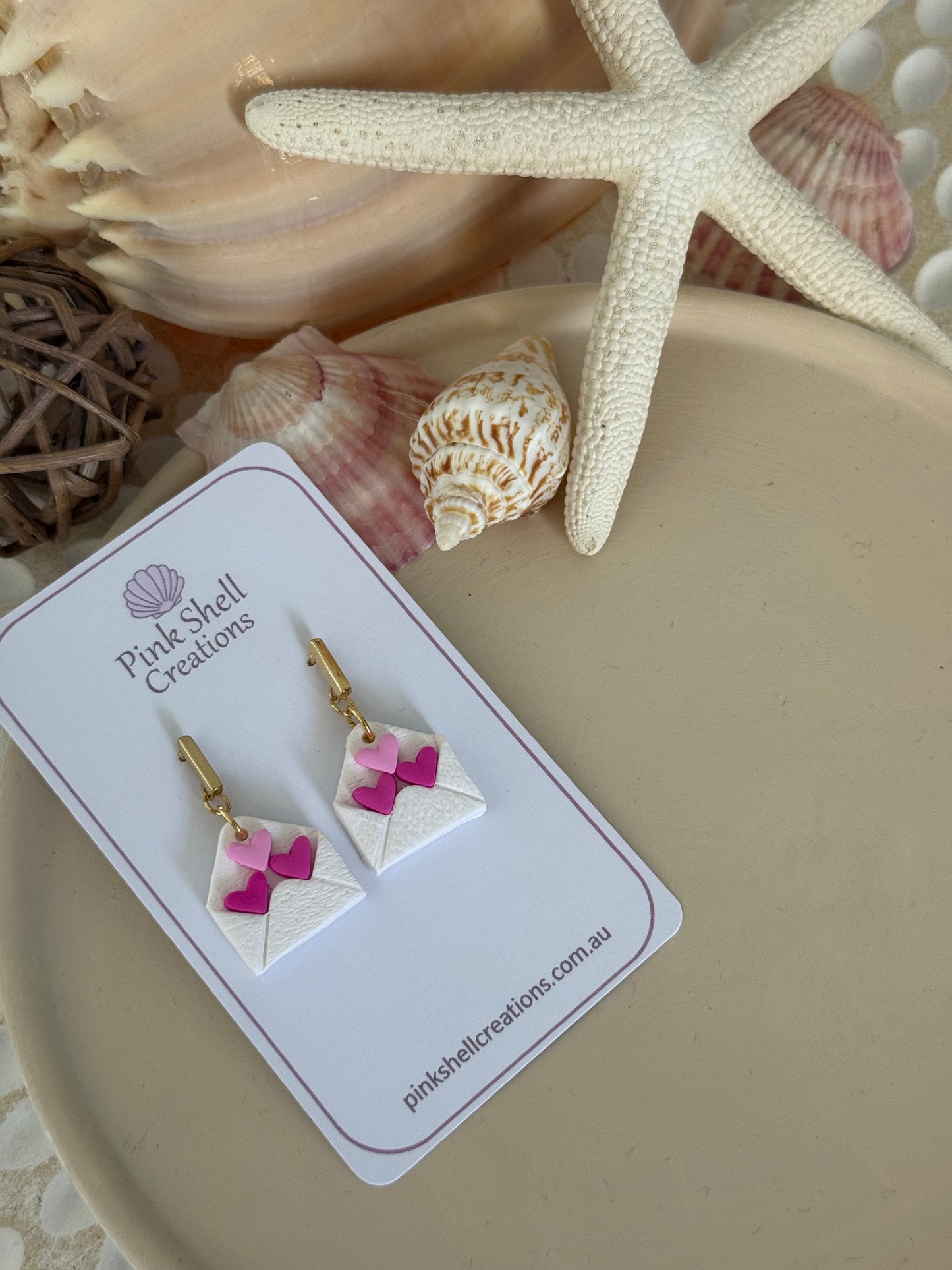 Envelope Earrings with Hearts