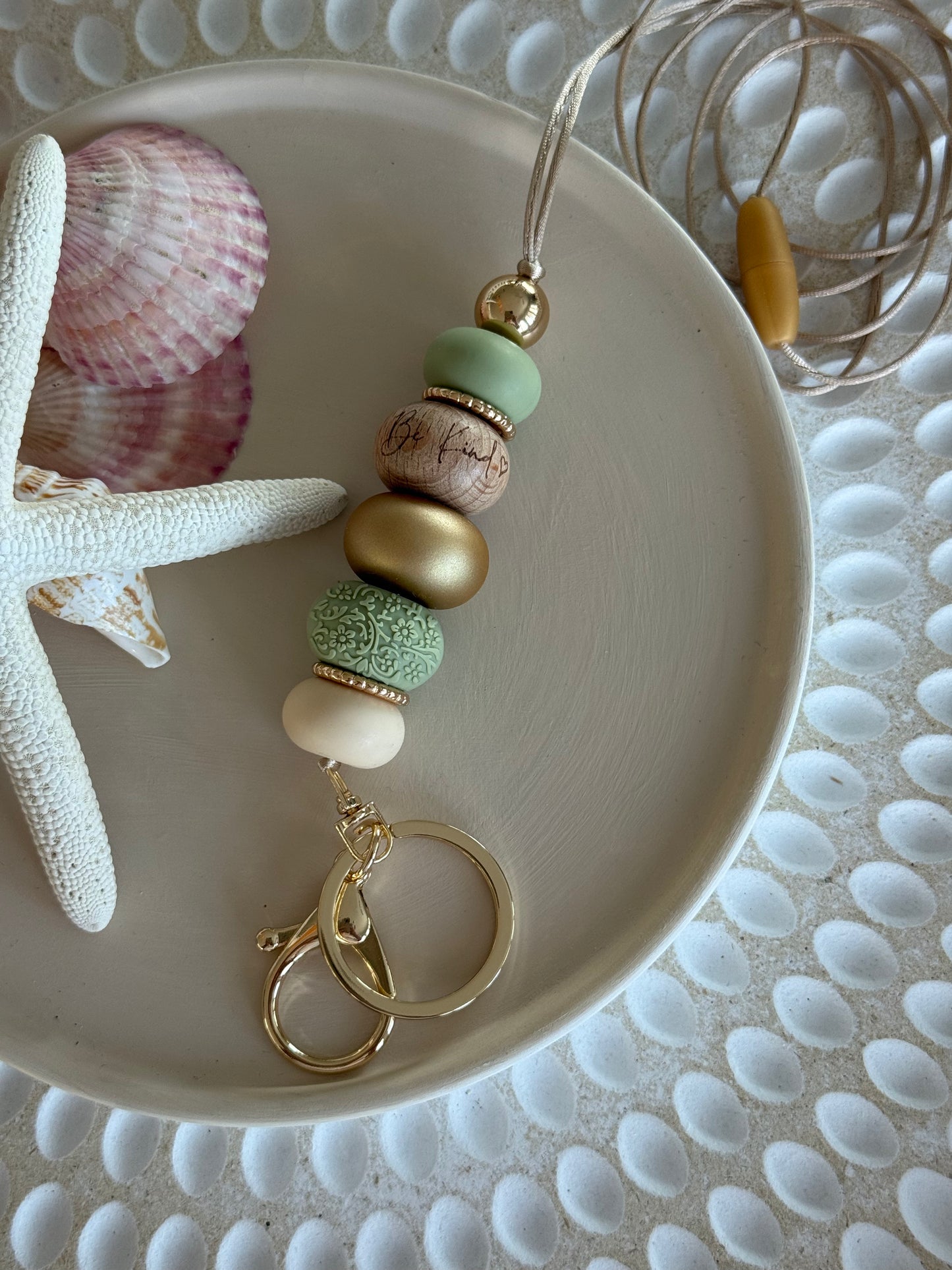 'Be Kind' Sage and Gold Lanyard