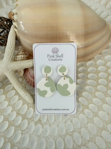 Sage and White Organic Earrings