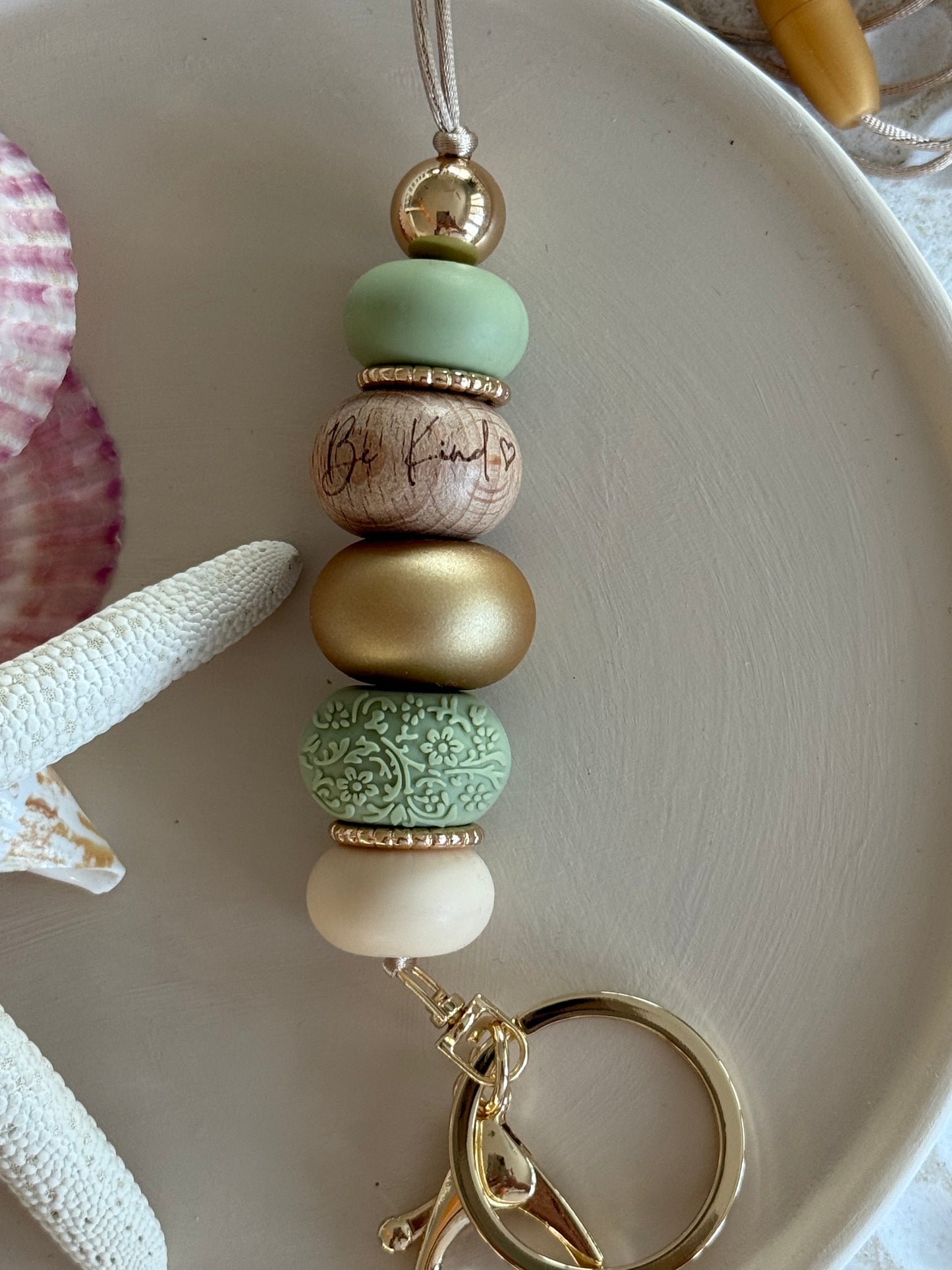 'Be Kind' Sage and Gold Lanyard