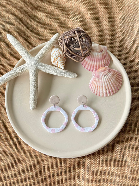 Olivia Dangle Earrings - White with Pale Pink Spots