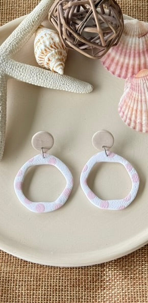 Olivia Dangle Earrings - White with Pale Pink Spots