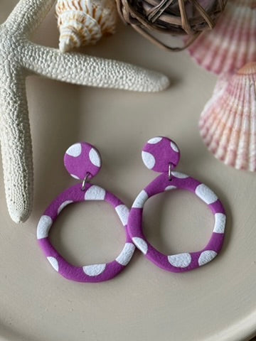 Olivia Dangle Earrings - Purple with White spots