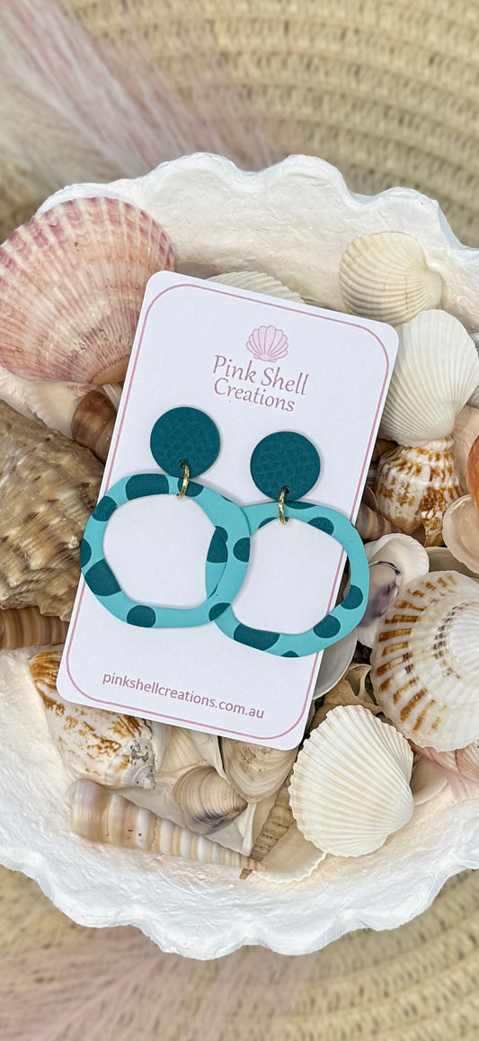 Organic Round Earrings - Turquoise and Dark Teal