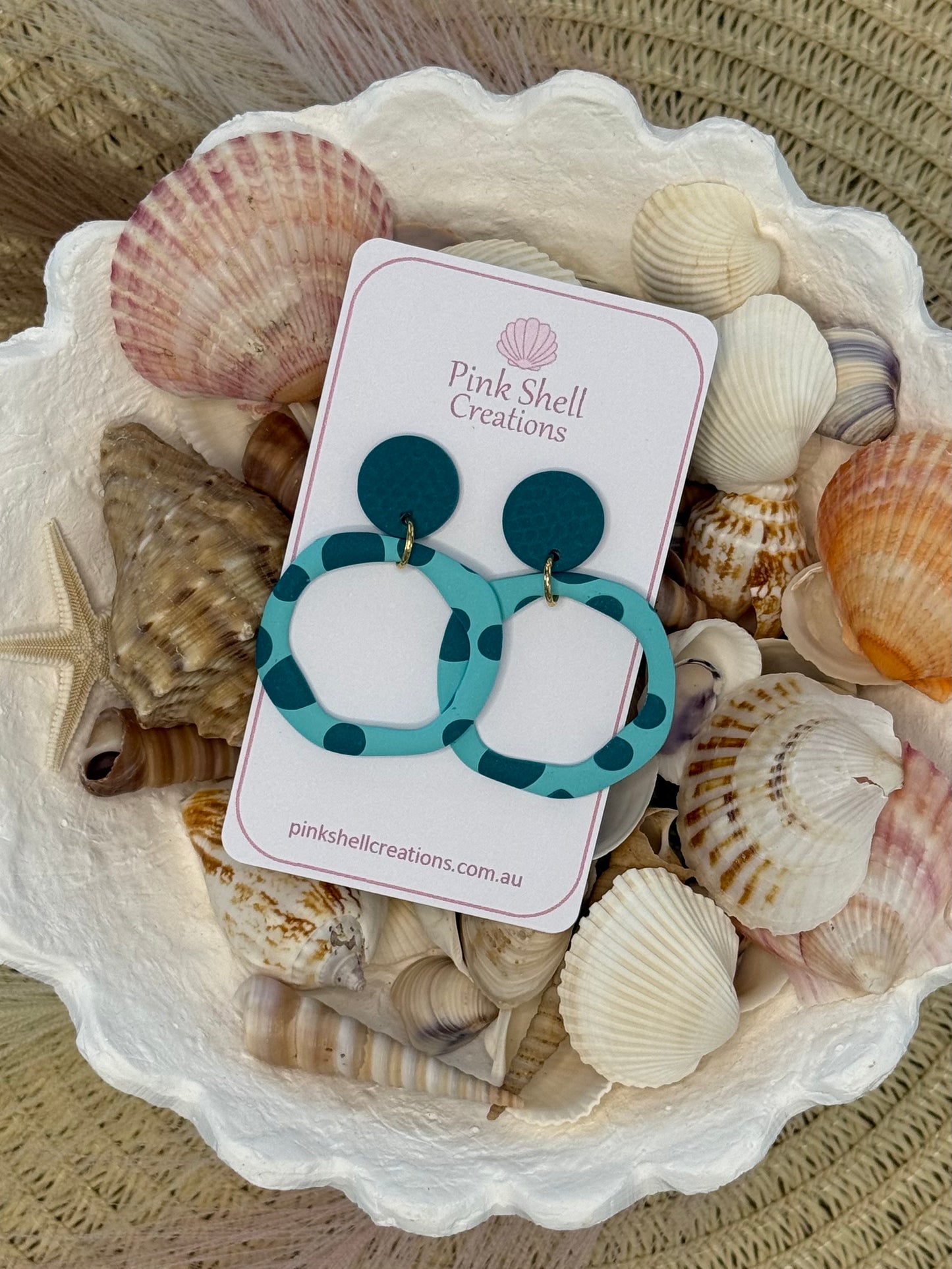 Organic Round Earrings - Turquoise and Dark Teal