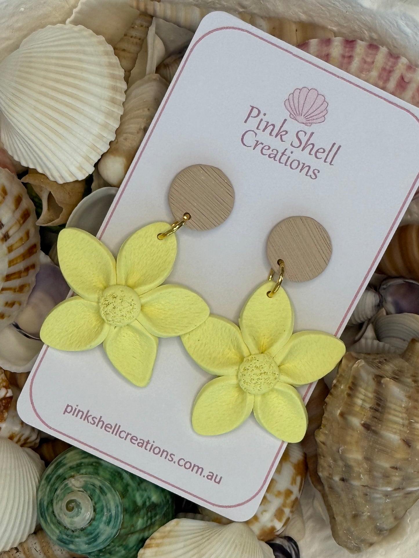 Yellow Flower Dangle with Light Brown