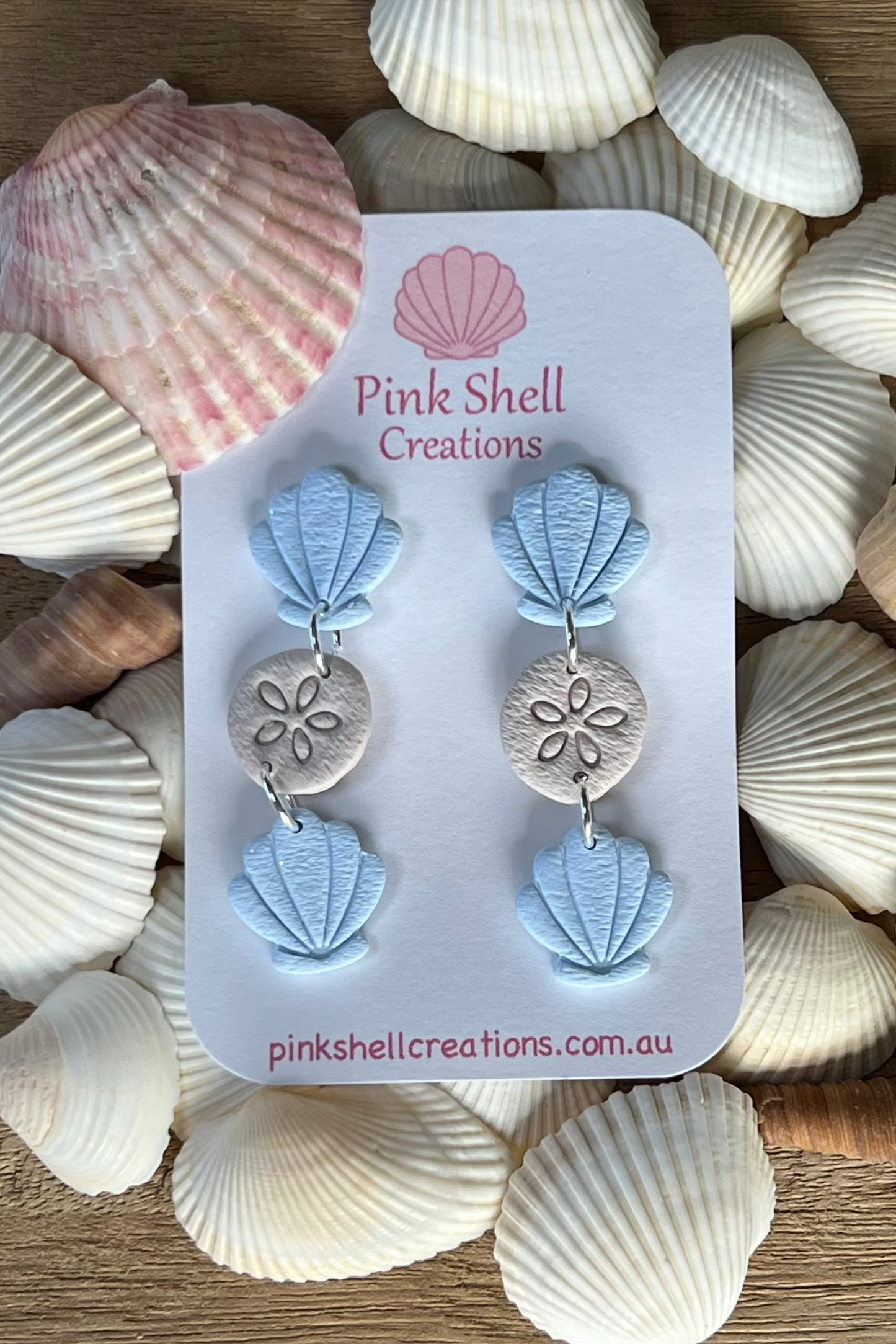 Seashell Dangle Earrings -Blue