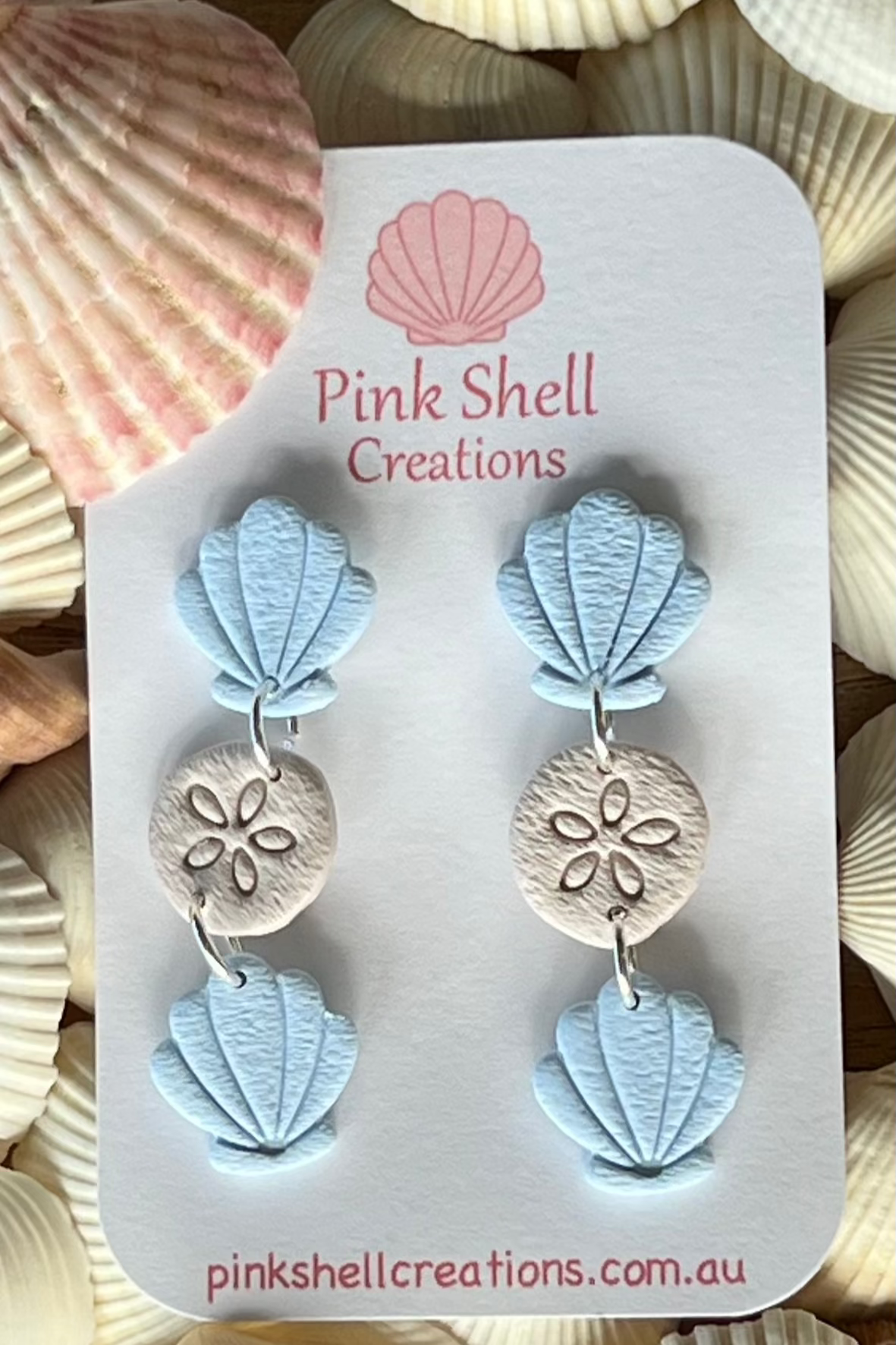 Seashell Dangle Earrings -Blue
