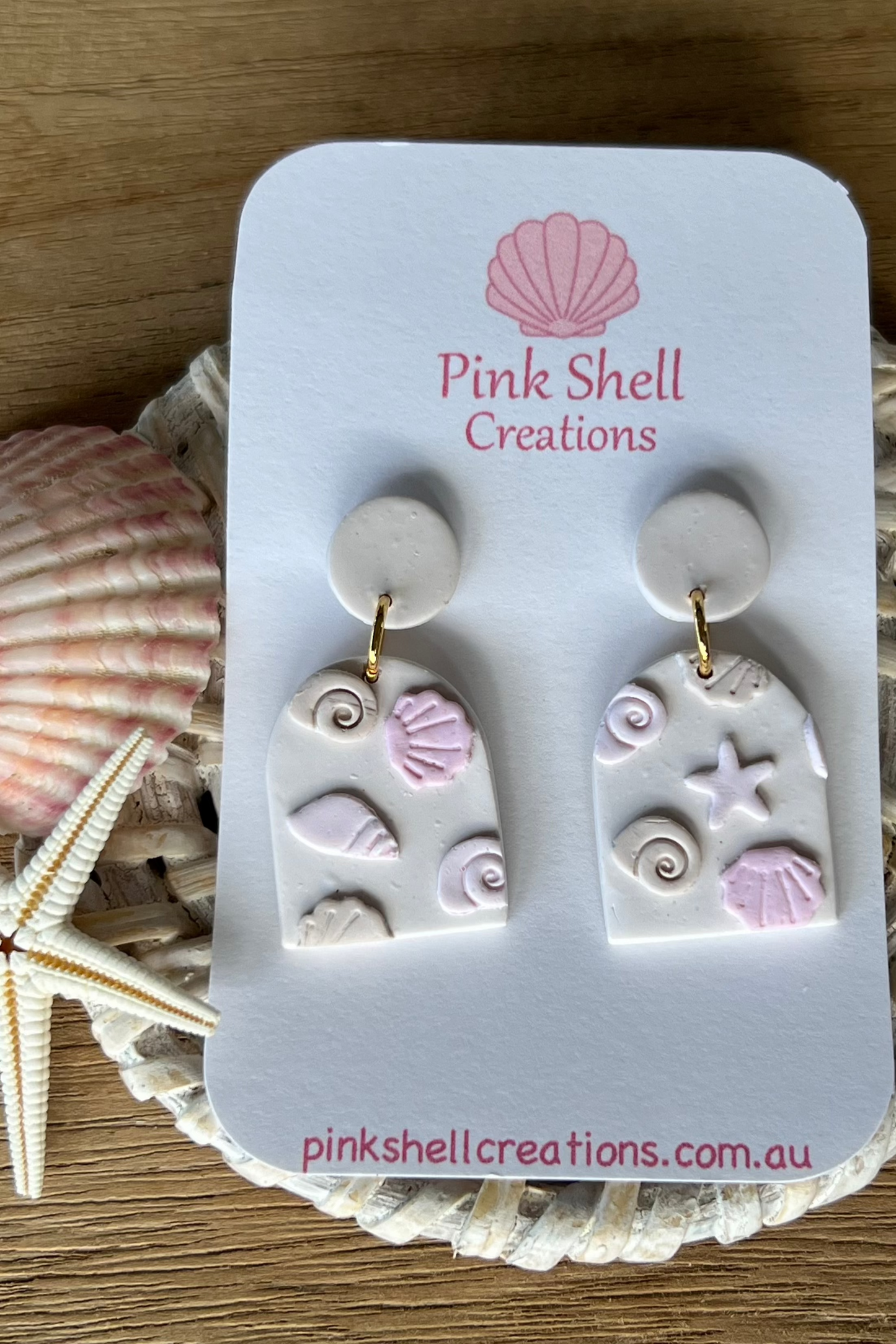 Pink and Sand Shell Dangle Earrings