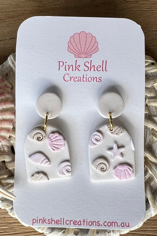 Pink and Sand Shell Dangle Earrings