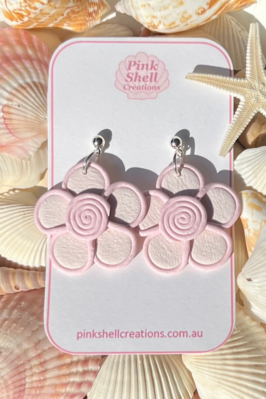 Pink Trimmed Flower Earrings