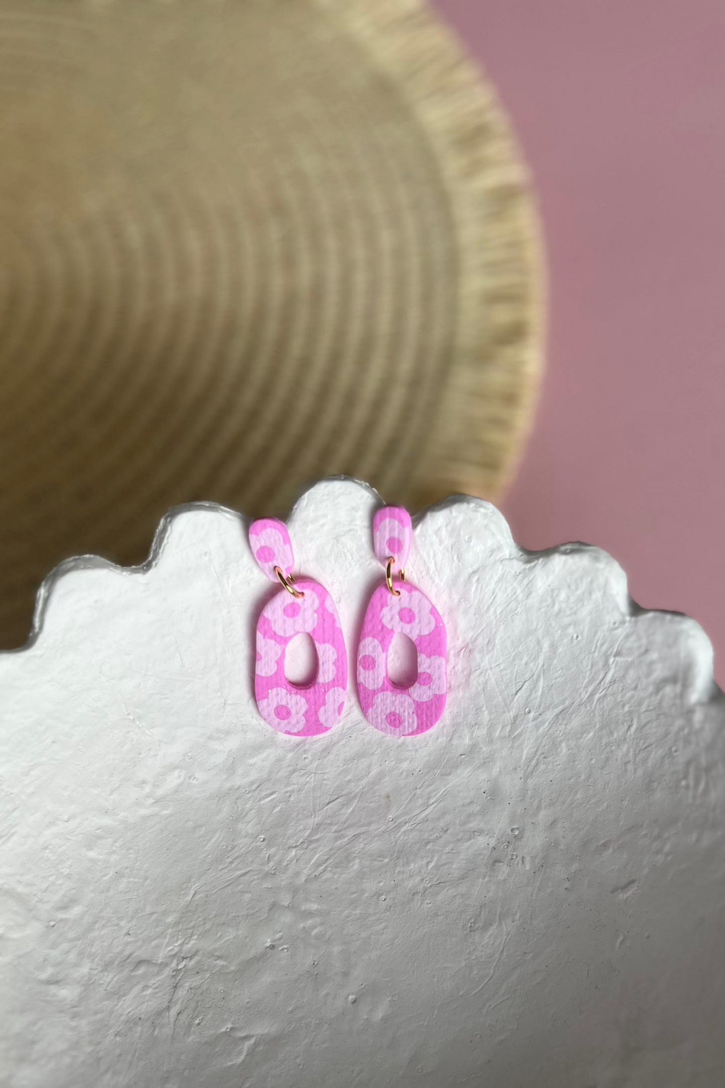 Pink Flower Dangle Earrings