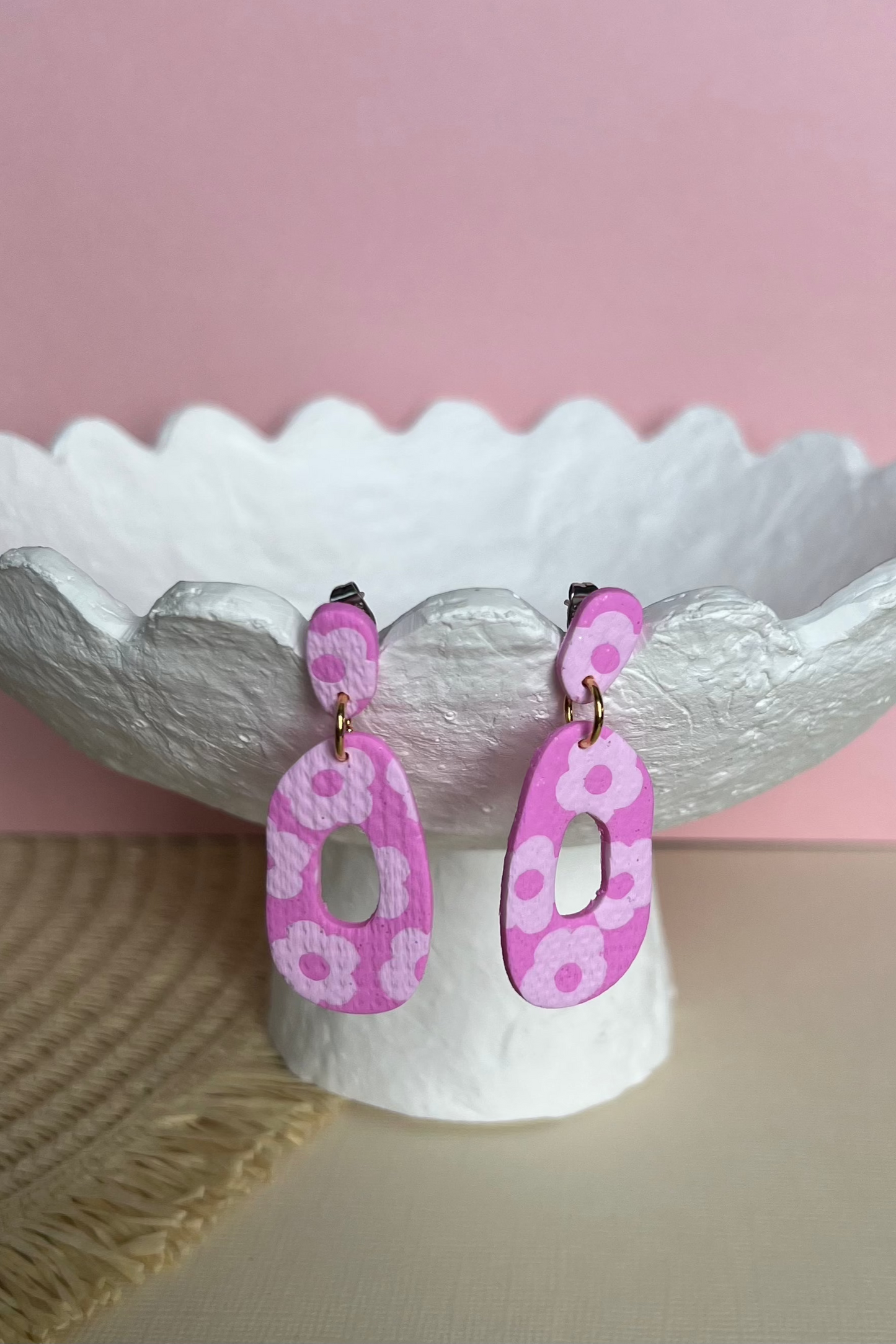 Pink Flower Dangle Earrings