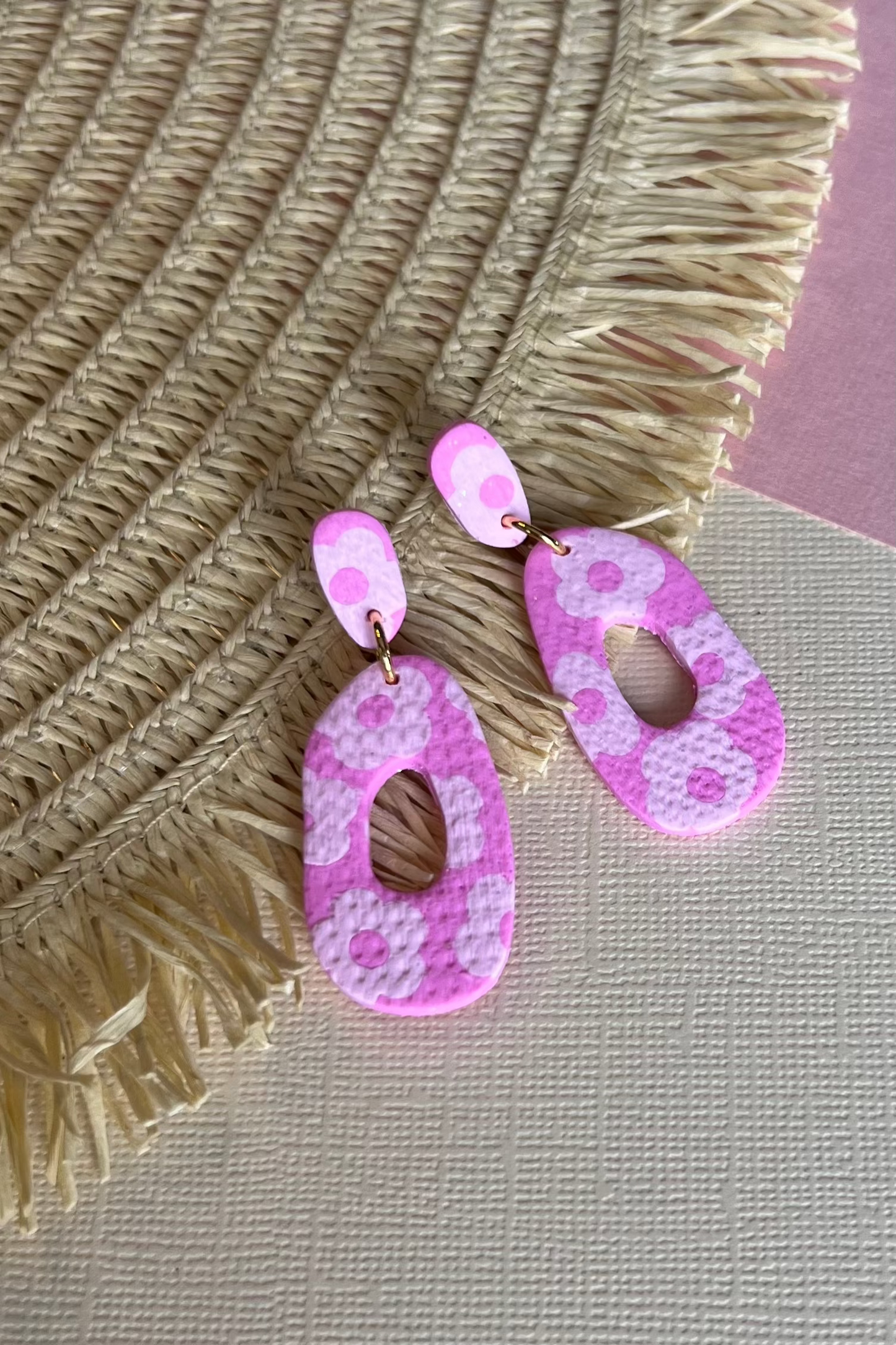 Pink Flower Dangle Earrings