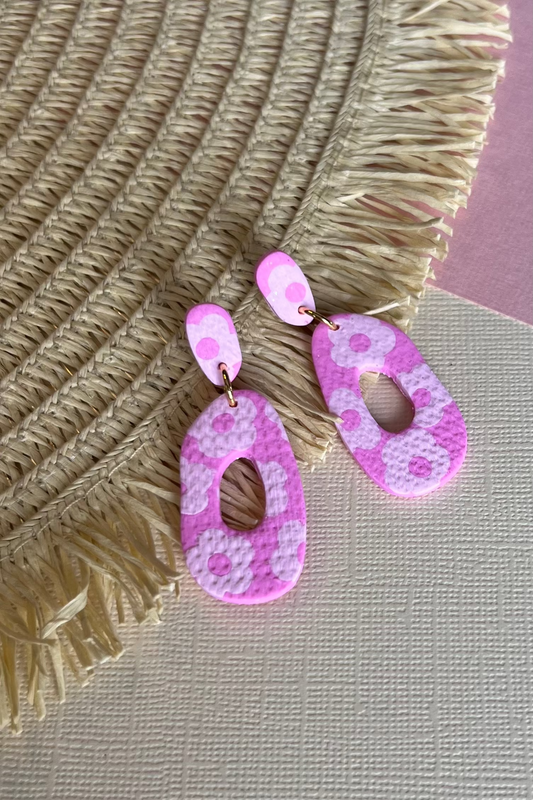 Pink Flower Dangle Earrings