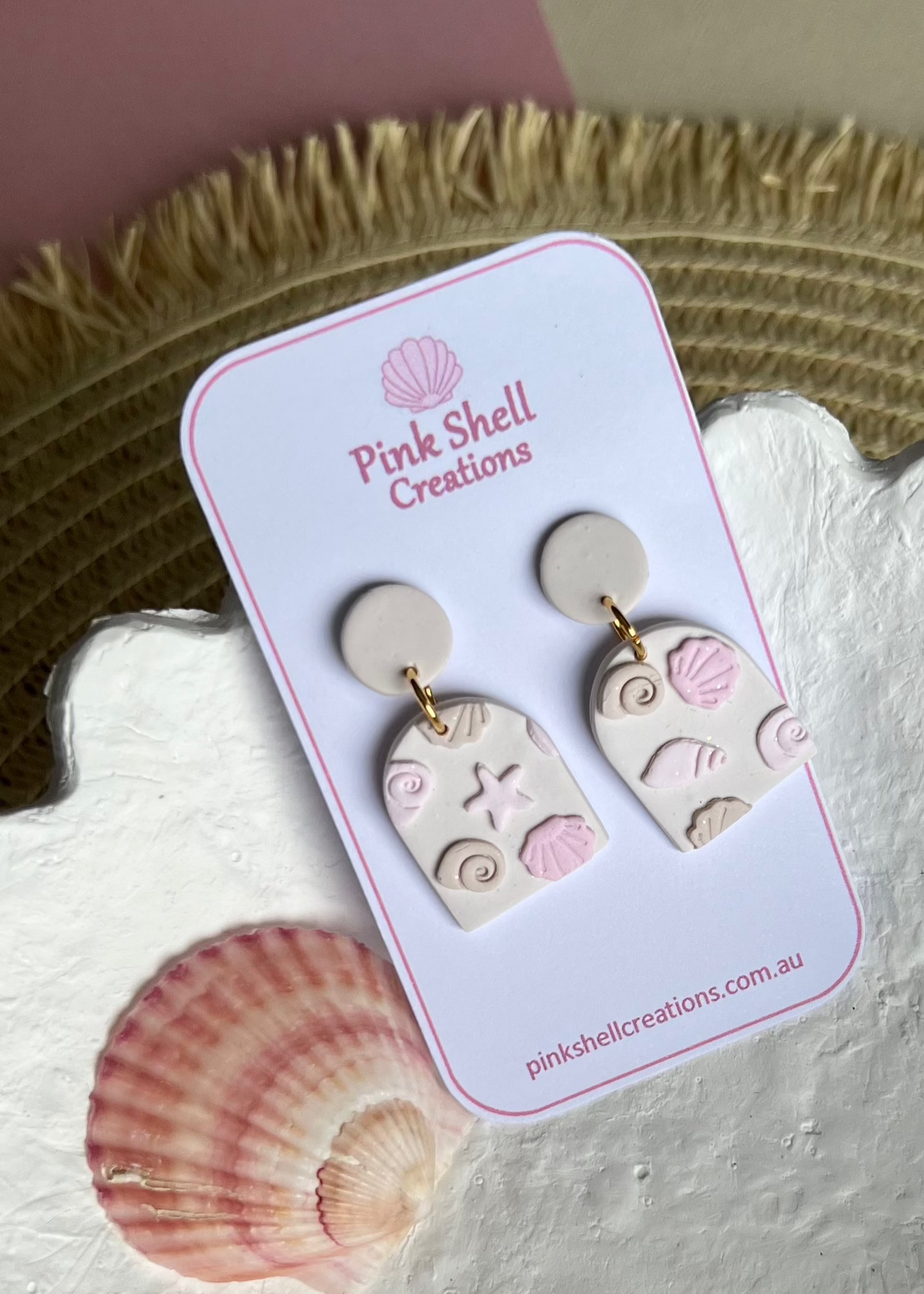 Pink and Sand Shell Dangle Earrings