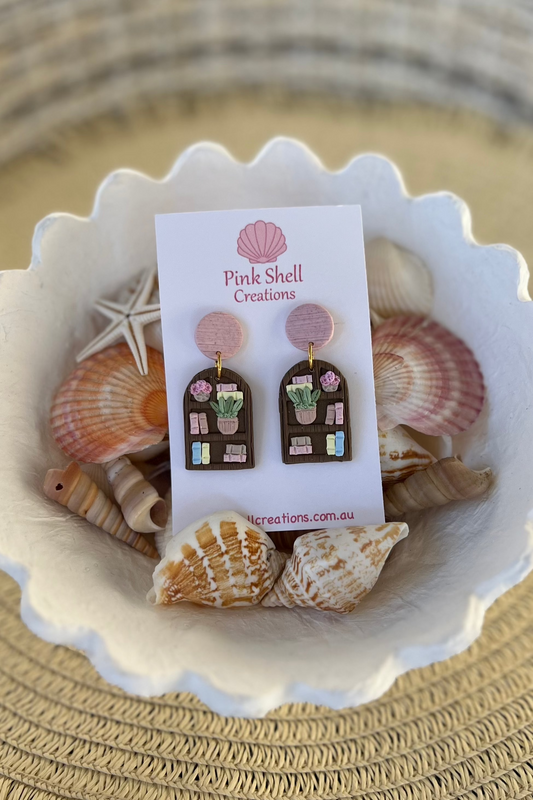 Bookshelf Dangle Earrings - Pink